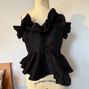 KIKA VARGAS Jette Black Assymetrical Ruffle Tube Top Size S